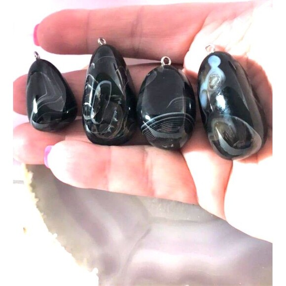 Black Striped Agate Tumbles - Picture 2 of 3